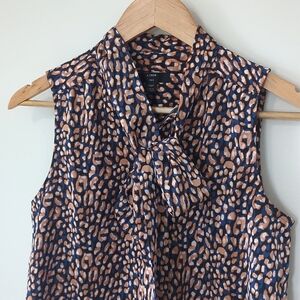 J. Crew Leopard Print Tie Neck Sleeveless Blouse